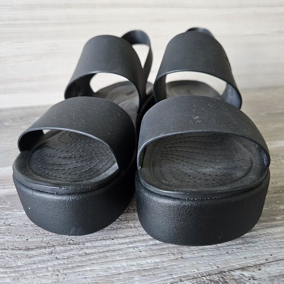 Crocs Brooklyn Low Wedge Sandals Literide Strappy Low Black Waterproof Womens 7 - Picture 5 of 12